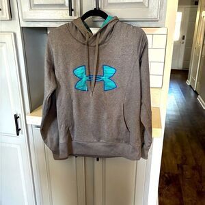 Under Armour Heather Gray Hoodie with Aqua Blue Logo
